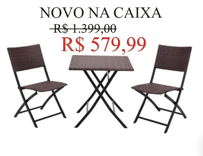 Conjunto De Varanda Jardim 3 Peças Aço Vime Rattan Premium