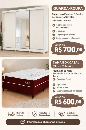 CAMA DE CASAL + GUARDA-ROUPA ? USADOS EM BOM ESTADO