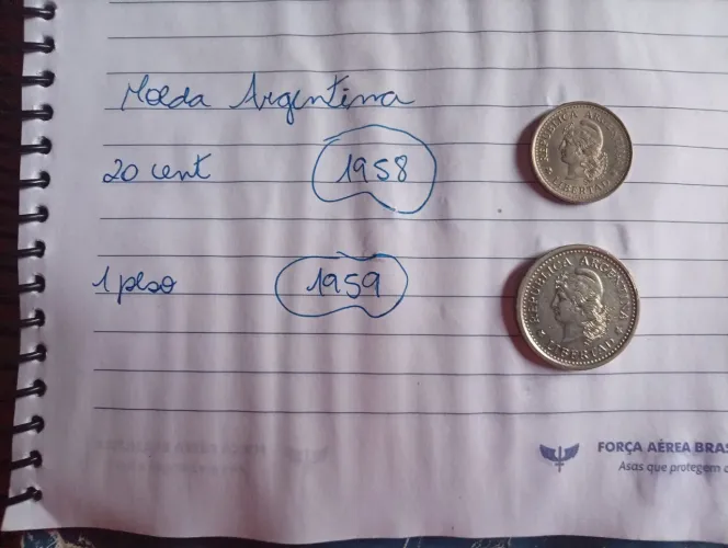 Moeda Argentina 20 centavos e 1 peso