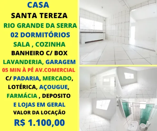 Casa 02 quartos , sala , coz , wc , 01 vaga Santa Tereza Rio Grande da Serra próx comércio