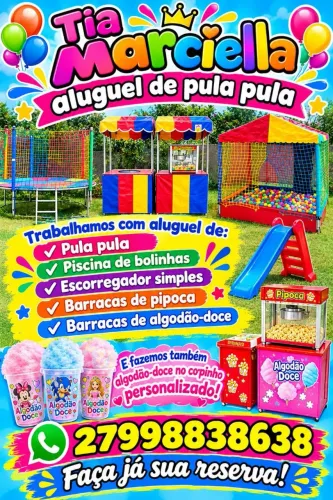 Aluguel de pula pula algodão-doce e pipoca