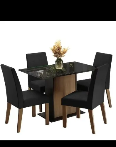 Mesa preta  com cadeira+ outro vidro temperado de brindede