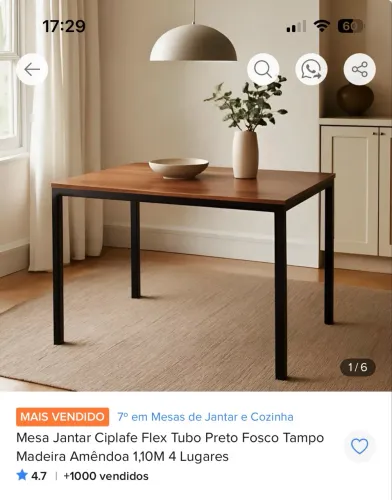 Mesa jantar tubo preto fosco 1,10 4 lugares 