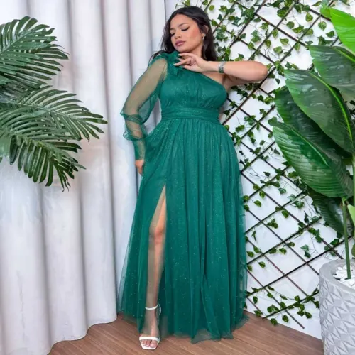 Vestido de Festa Verde Esmeralda com Brilho - Novo (Tamanho M)