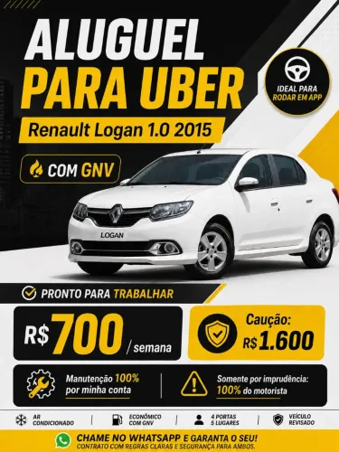 LOGAN C/ GNV PARA UBER, 99 E INDRIVE | R$700/SEMANA | SÃO GONÇALO
