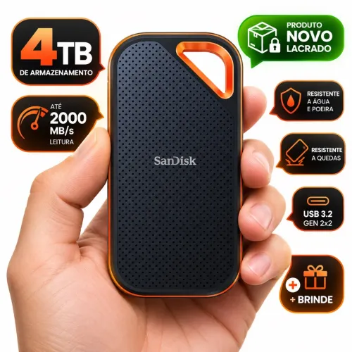 SanDisk SSD portátil Extreme Pro de 4 TB + BRINDE - NOVO LACRADO