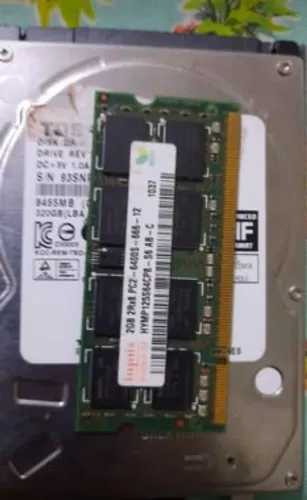 Hd notebook 320gb e memória 2gb