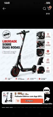 Patinete Elétrico com App GPS Bateria Recarregável Dobrável Super Autonomia