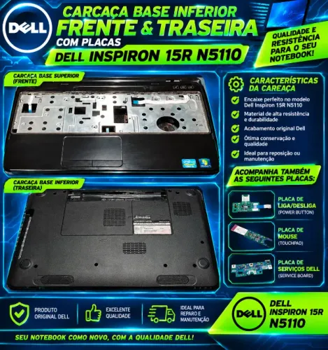 Carcaça Base Inferior Frente & Traseira com Placas Originais DELL INSPIRON 15R N5110