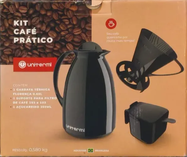 Kit Prático Para Café Garrafa + Açucareiro + Suporte Filtro Cor Preto