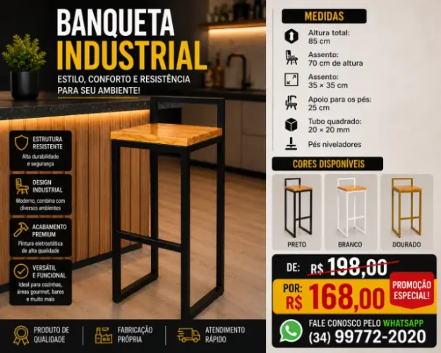 Banqueta Industrial com Encosto