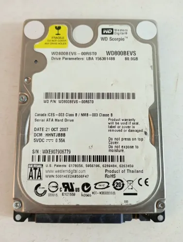 hd western digital scorpio 80gb sata 2.5 polegadas para reaproveitamento de peças