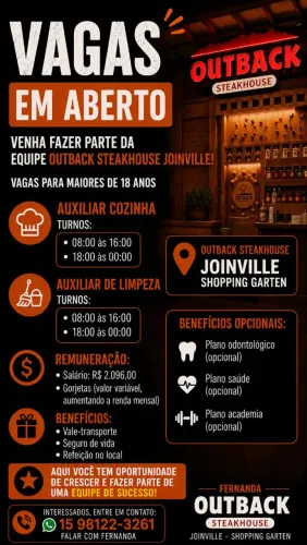 Vagas de emprego Outback Steakhouse Joinville 