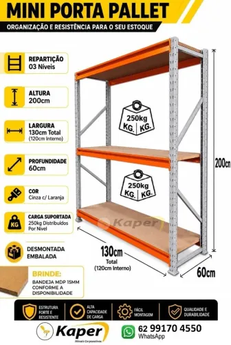 porta palete 130cm x 200cm x 60cm P60 ( produto novo ) palete
