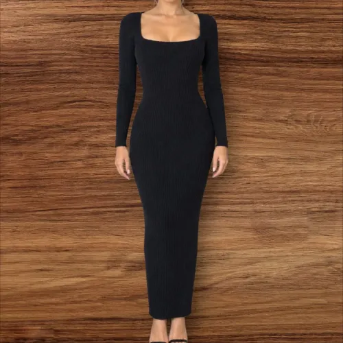 Vestido longo caos P em tricô  canelado