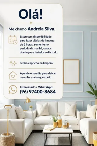 Olá, Estou Disponível para Diárias ou como Empregada doméstica meio período  Manhã. 