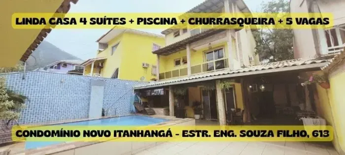 Venda de Casa com 4 Suítes, Piscina, Churrasqueira e 5 Vagas no Condomínio Novo Itanhangá