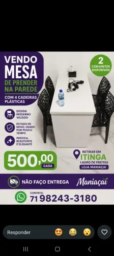 Mesa madeira + 4 cadeiras plásticas design 