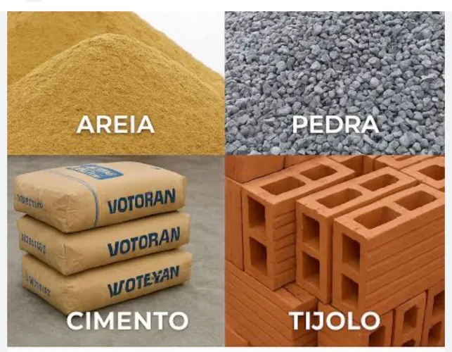 Areia , cimento ,tábua de caixaria , brita 