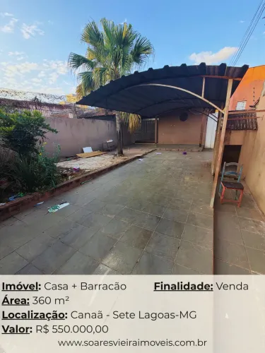 CASA + BARRACÃO À VENDA | BAIRRO CANAÃ - SETE LAGOAS/MG