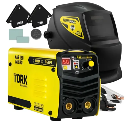 Kit Solda Inversora Nova Caixa Lacrada Tork KAB 150 Micro MMA TIG Lift 220V