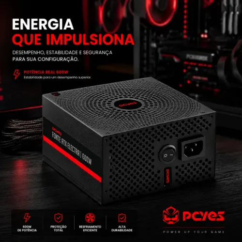 FONTE 600W PCYES ELECTRA PFC ATIVO - ELEC600W