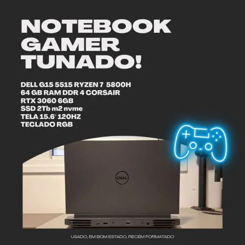 Notebook Gamer Dell G15 5515 Ryzen Edition 64Gb Ram SSD 2Tb GeForce RTX 3060 6gb<br>