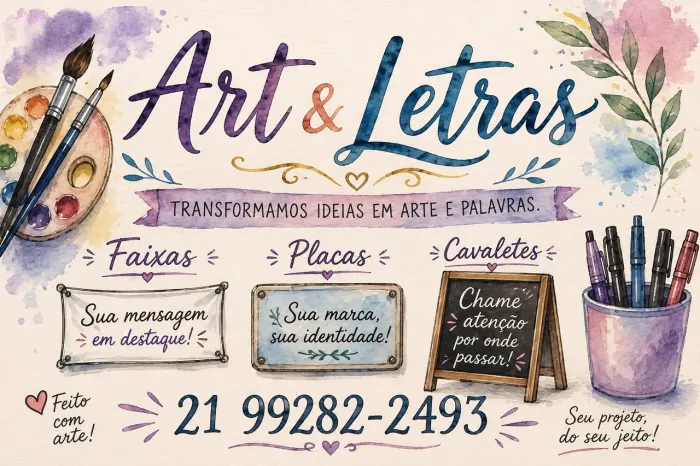 Faixas, placas, cavaletes entre outros