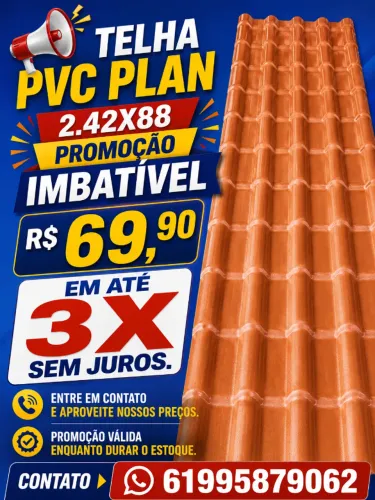 3 x sem juros telha plan pvc 2.42x88 oferta relampago R$69,90