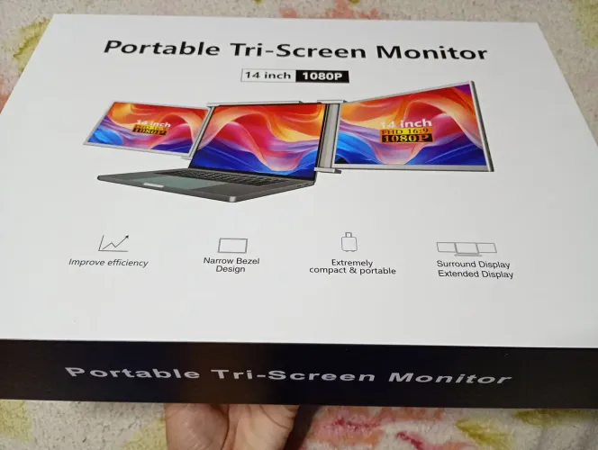 Monitor triplo portátil 1080P 14Pol NOVO COM BOLSA