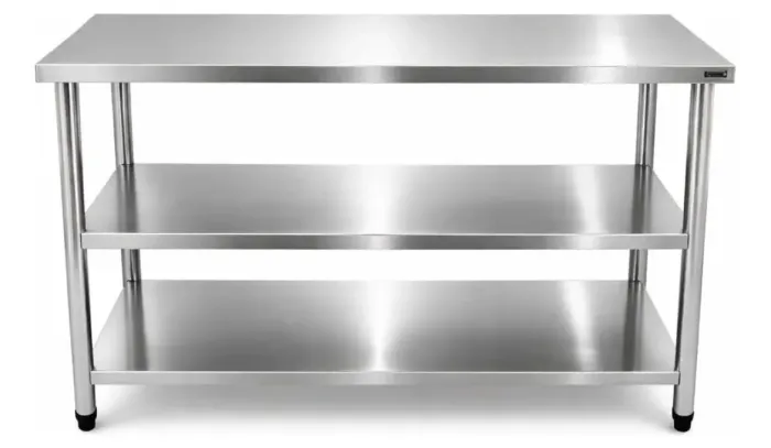 Bancada mesa inox industrial 2 prateleiras