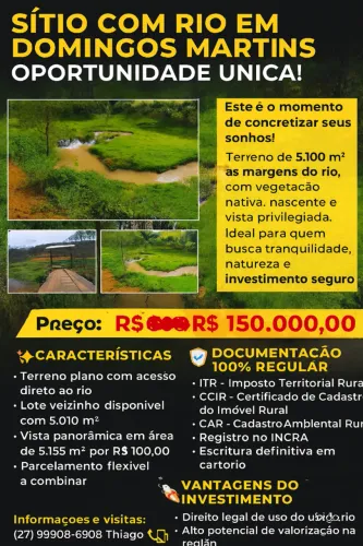Sítio com Rio em Domingos Martins - Oportunidade Única! Áreas entre 2.000 m² e 6.700 m² 