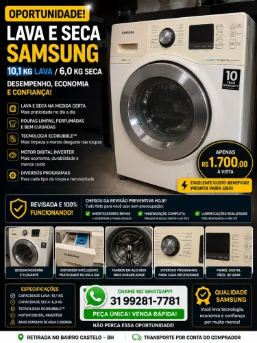 Lava e Seca Samsung 10,1kg EcoBubble Revisada - Excelente Estado
