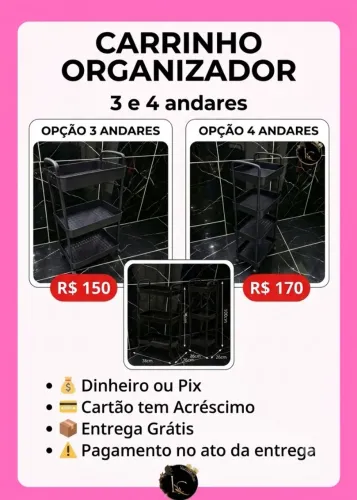 CARRINHO ORGANIZADOR COM RODINHAS 3 E 4 ANDARES 