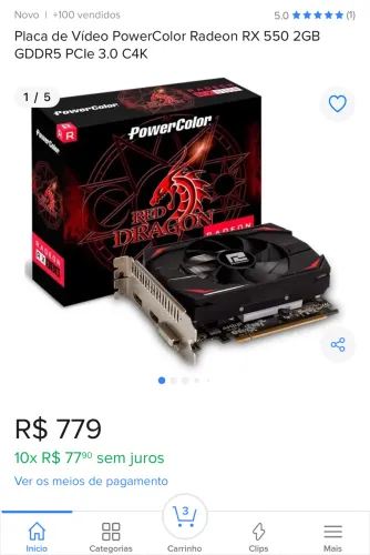 Placa de Vídeo PowerColor Radeon RX 550 2GB GDDR5 PCIe 3.0 C4K
