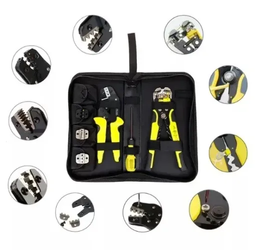 Kit Alicate de Cripagem com MC4 e Alicate Descascador + Brinde (Bolsa de Transporte)