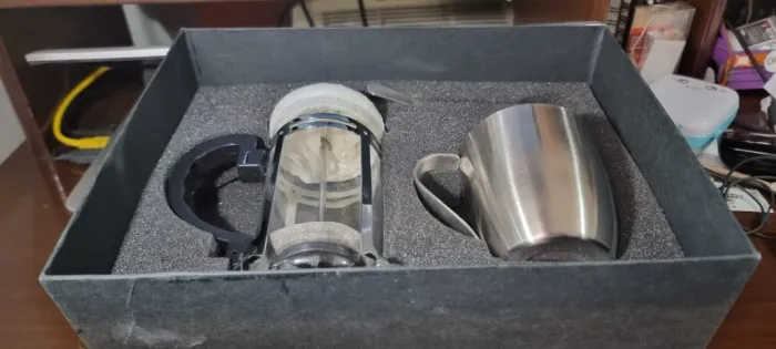 Cafeteira De Prensa Francesa Inox Multiuso Café Espuma Leite Chá + chicara em inox