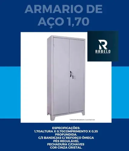 Armário de aço de 1,70 altura c/2 portas em até 5x sem juros no cartão 