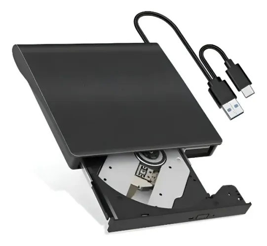 Gravador Cd/dvd-rw Externo Usb  e usb Tipo-c 3.1  Cor Preto