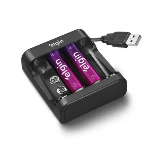 Carregador de Pilhas e Baterias USB com 2 Pilhas AA 1500mAh recarregáveis