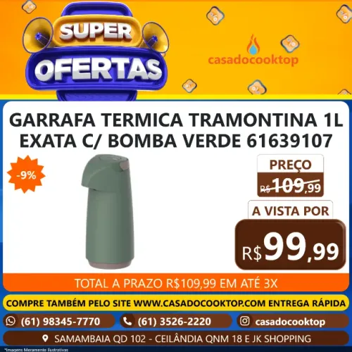 GARRAFA TERMICA TRAMONTINA 1L EXATA C/ BOMBA VERDE