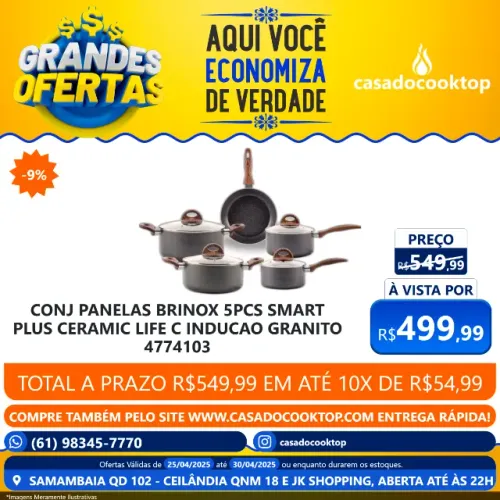 CONJ PANELAS BRINOX 5PCS SMART PLUS CERAMIC LIFE C/ INDUCAO GRANITO 4774103