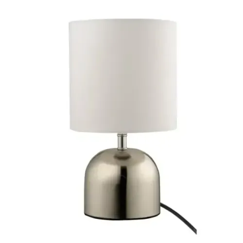 Luminária de mesa Abajur Tack A 29cm x Ø16cm Metal e Tecido Níquel e Branco