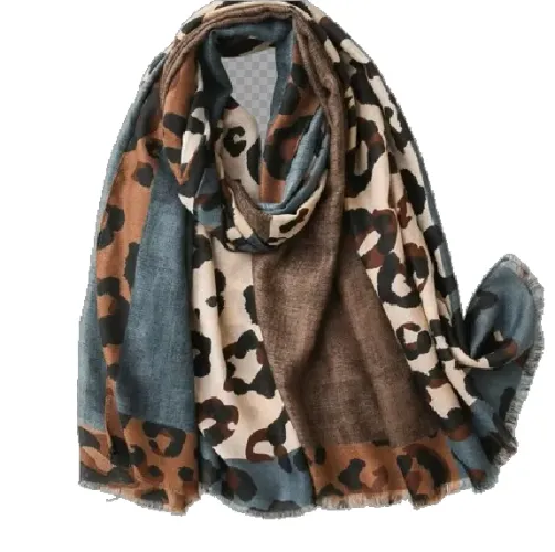 Echarpe Lenço Feminino Azul Fino Leve Cachecol Xale Leopardo