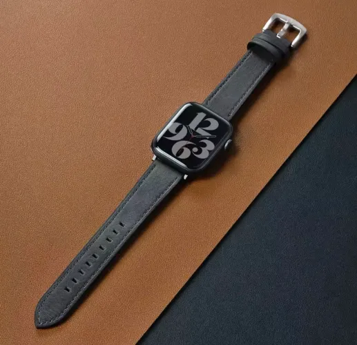 Pulseira Apple Watch Couro Sintético Cinza 42, 44, 45, 46, 47, 49mm 