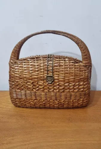 Antiga Bolsa em Vime Trançado Anos70 - Vintage