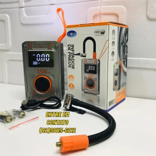 Compressor Portátil Para Pneus Inova Com Luzes - Entrega das 9 até 22hrs
