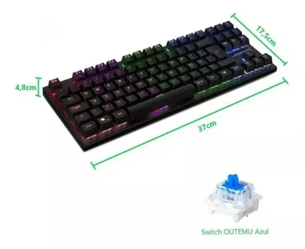 Teclado Gamer Mecânico RGB - Outemu Azul