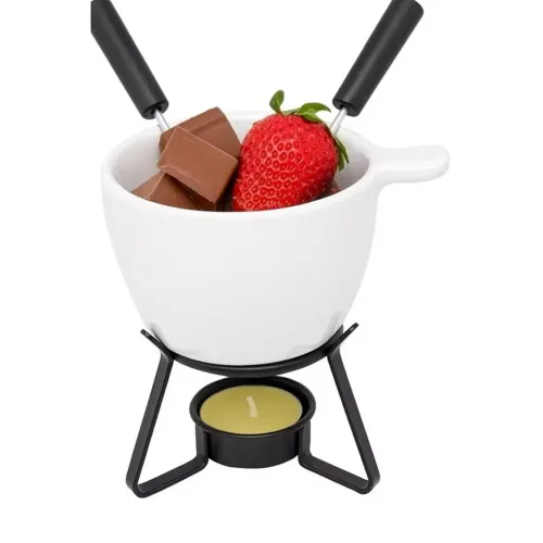 Kit Fondue Aparelho com 4 Peças 250ml Lyor Porcelana Bariloche Branca