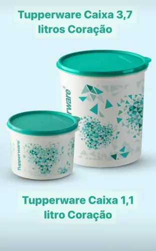 Kit potes p/ mantimentos Tupperware Coracão 3,7L e 1,1L